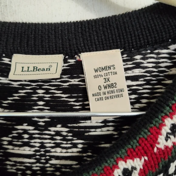 LL Bean Black and White Cardigan with Red Accents - Picture 3 of 3